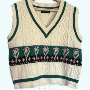 Cider V-Neck Sweater Vest - Cream and Green Floral